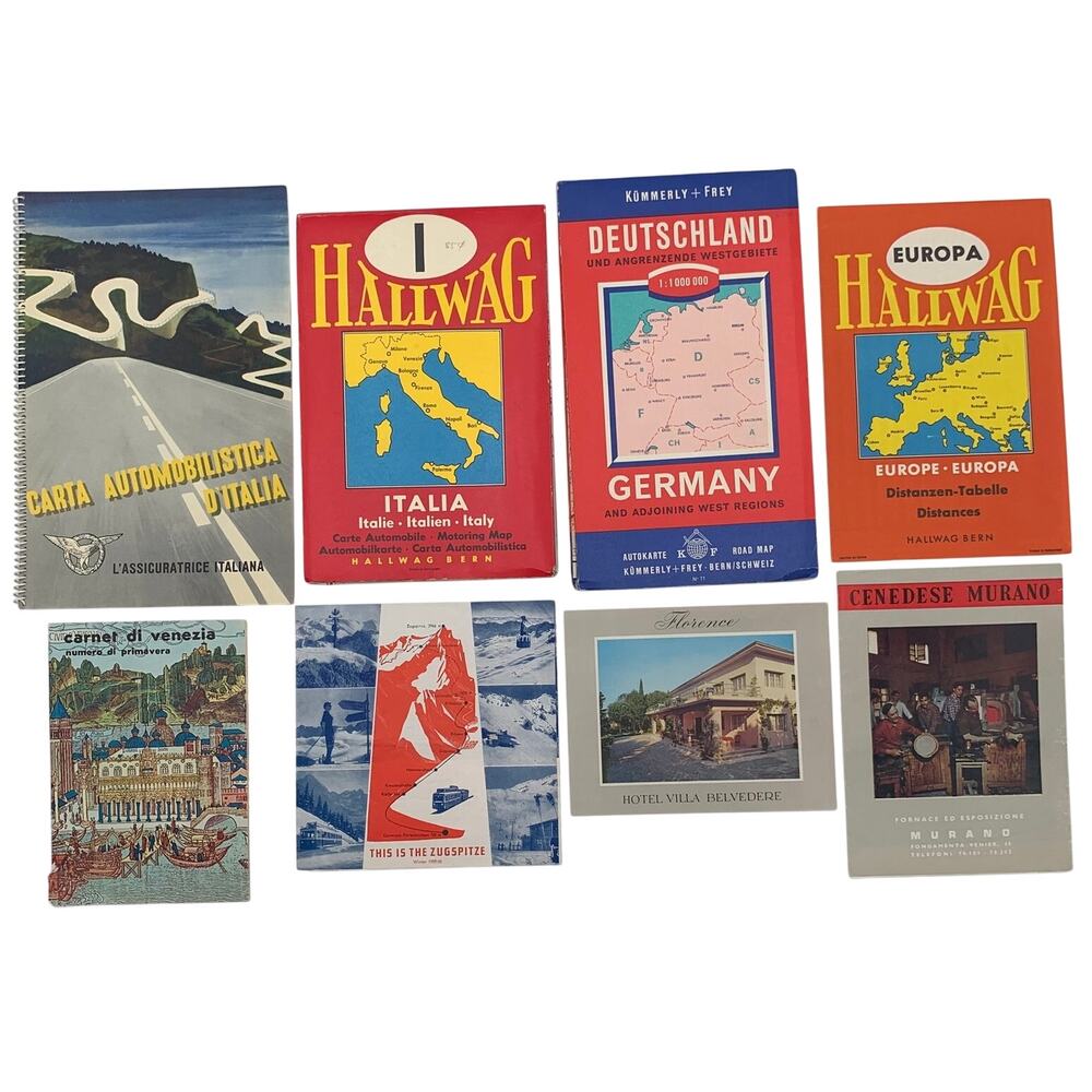 European Maps and Brochures (8) Italy Germany Travel Tourism 1960's Vintage